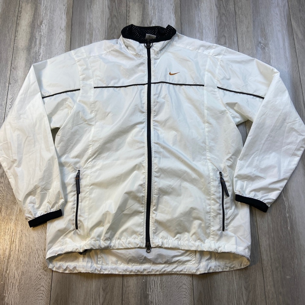VINTAGE Nike Windbreaker Jacket Mens Large White Black Full Zip Men 00's
